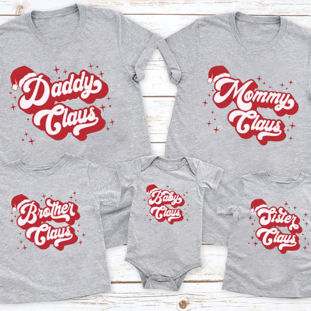 Personalized Retro Family Claus Christmas Group Shirts