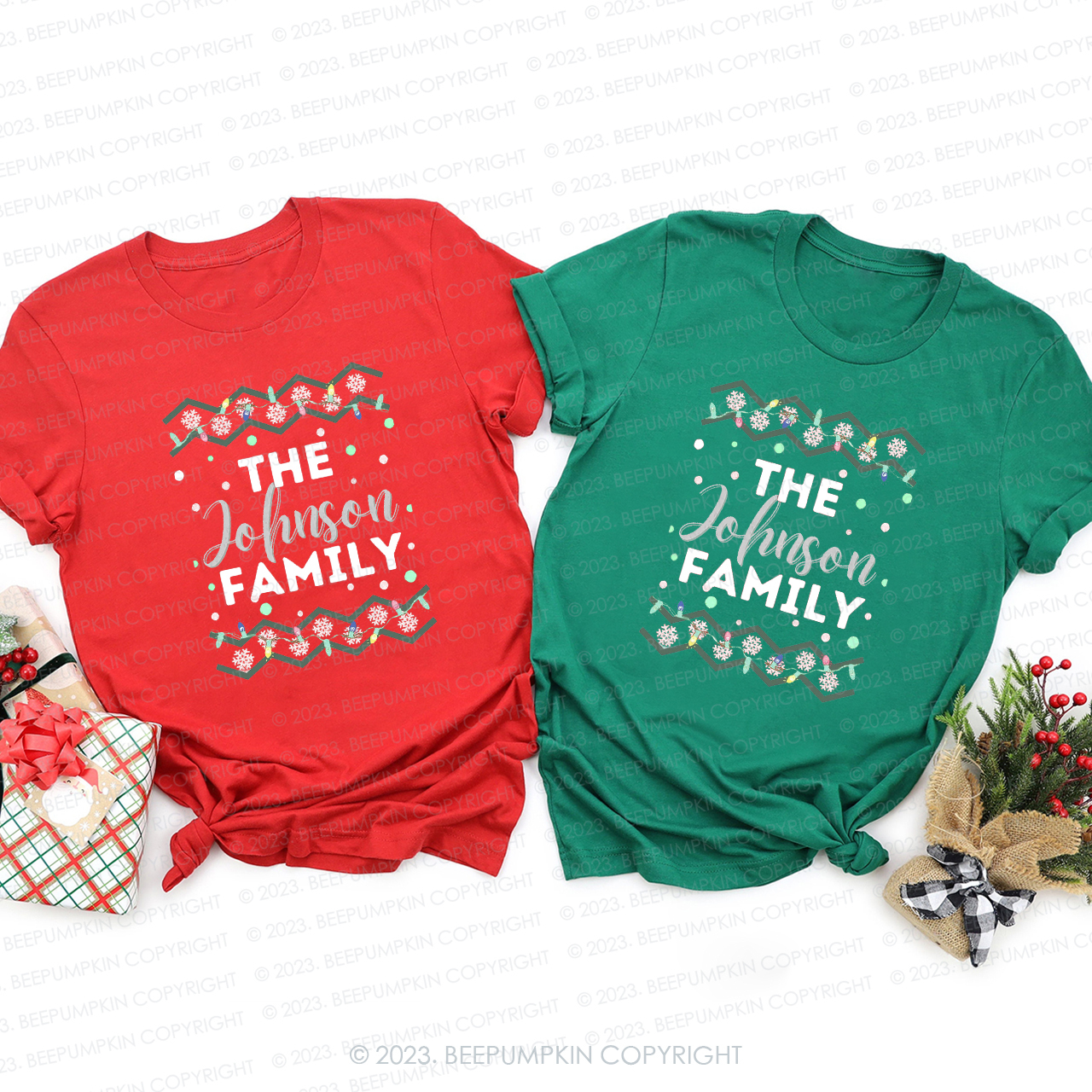 Personalized Snow Light Matching Family Christmas Shirts