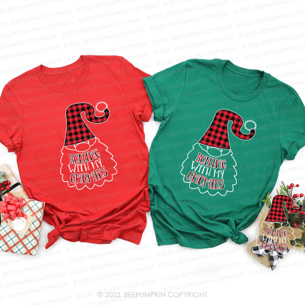 Christmas Gnomes Family Shirts - Rolling With My Gnomies
