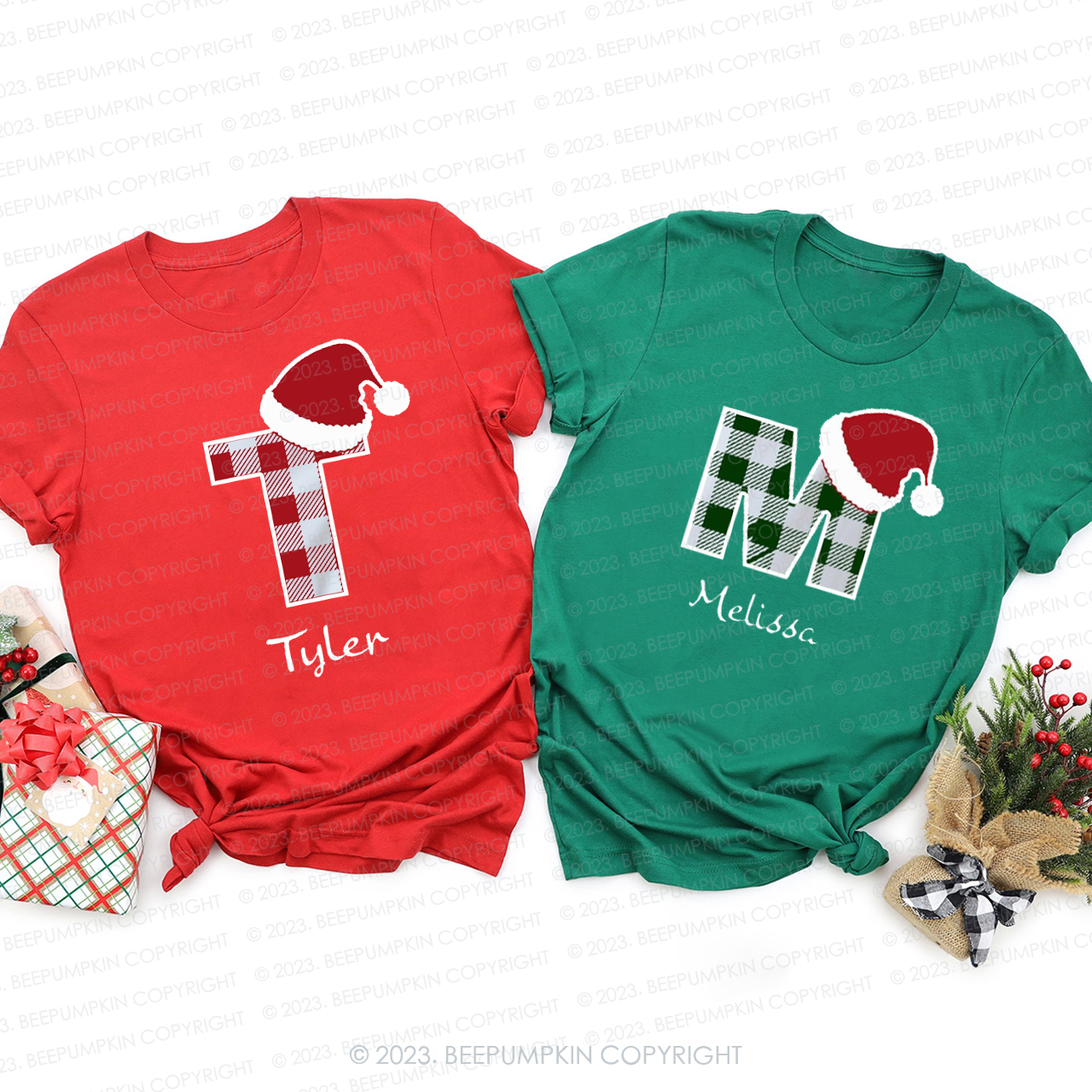 Personalized Monogrammed Plaid Christmas Family Shirts