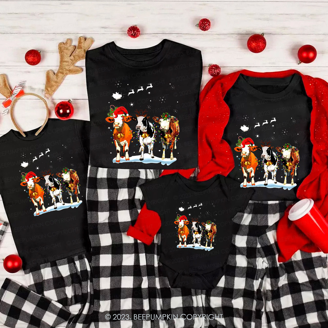 Cute Cow Christmas Family Matching Shirts Beepumpkin