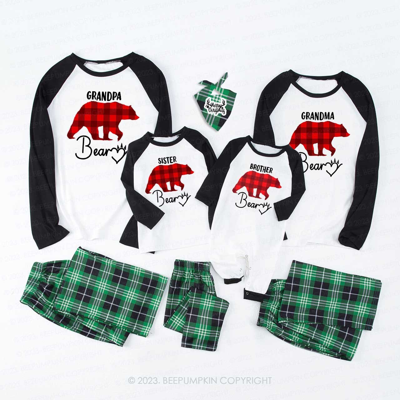 Red Buffalo Plaid Heart Bear Christmas Family Matching Pajamas Beepumpkin