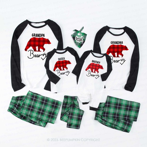 Red Buffalo Plaid Heart Bear Christmas Family Matching Pajamas Beepumpkin