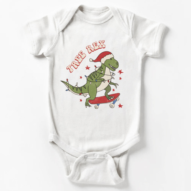 Tree Rex Retro Baby Christmas Bodysuit