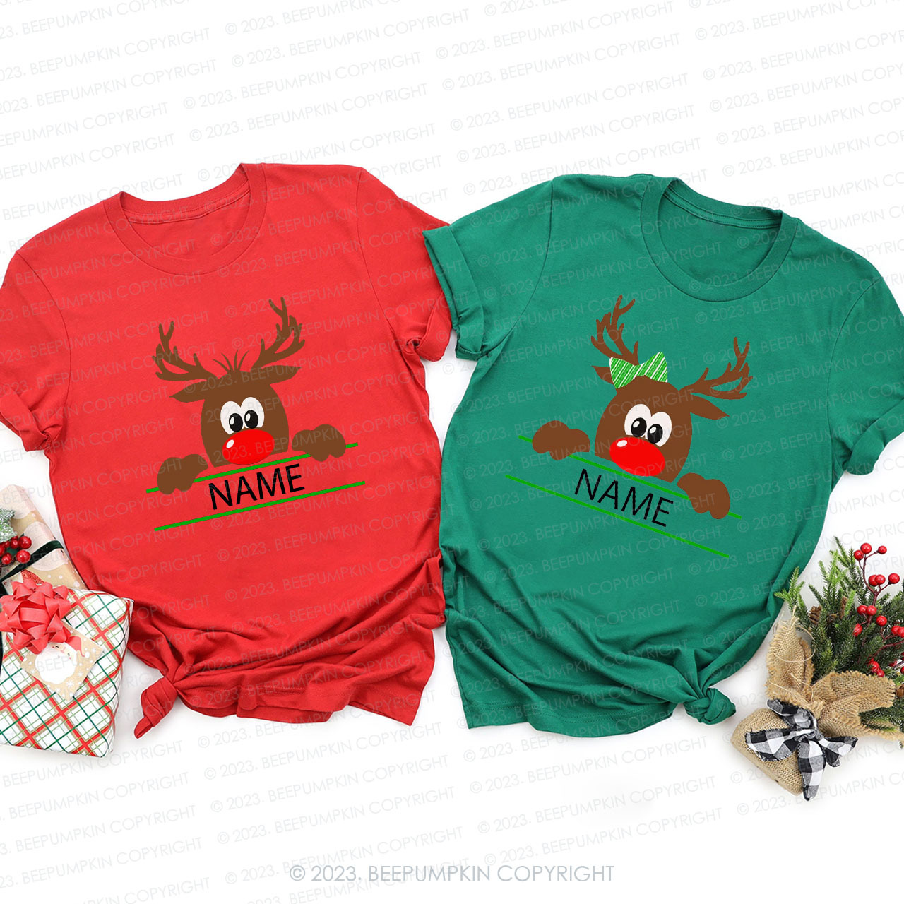 Personalized Reindeer Matching Family Christmas Shirts Beepumpkin