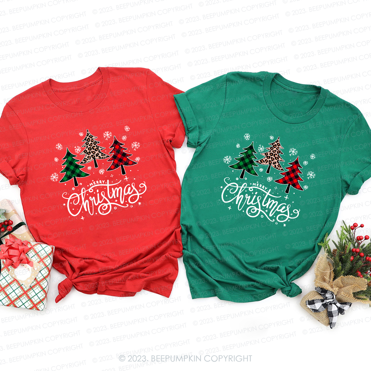 Leopard Print Christmas Tree Family Matching Shirts Beepumpkin