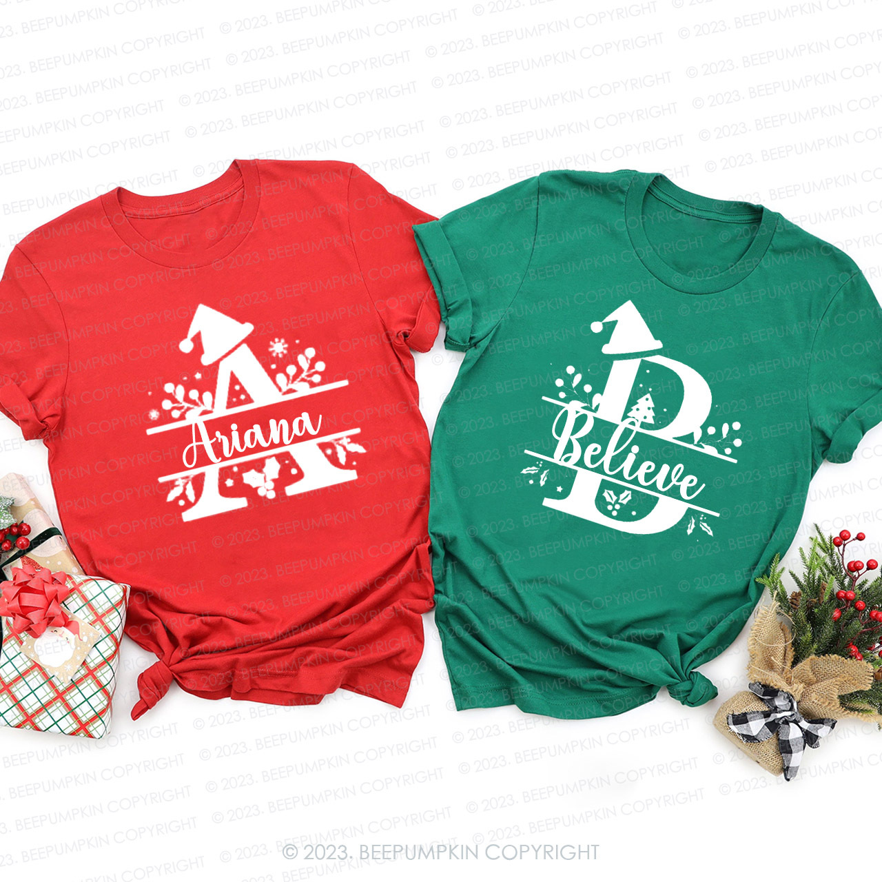 Christmas Monogram Family Matching Shirts Beepumpkin
