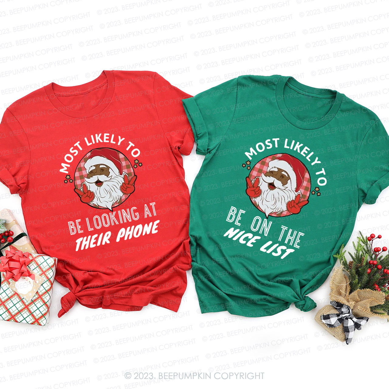 Black Santa Plaid Christmas Holiday Family Shirts Beepumpkin