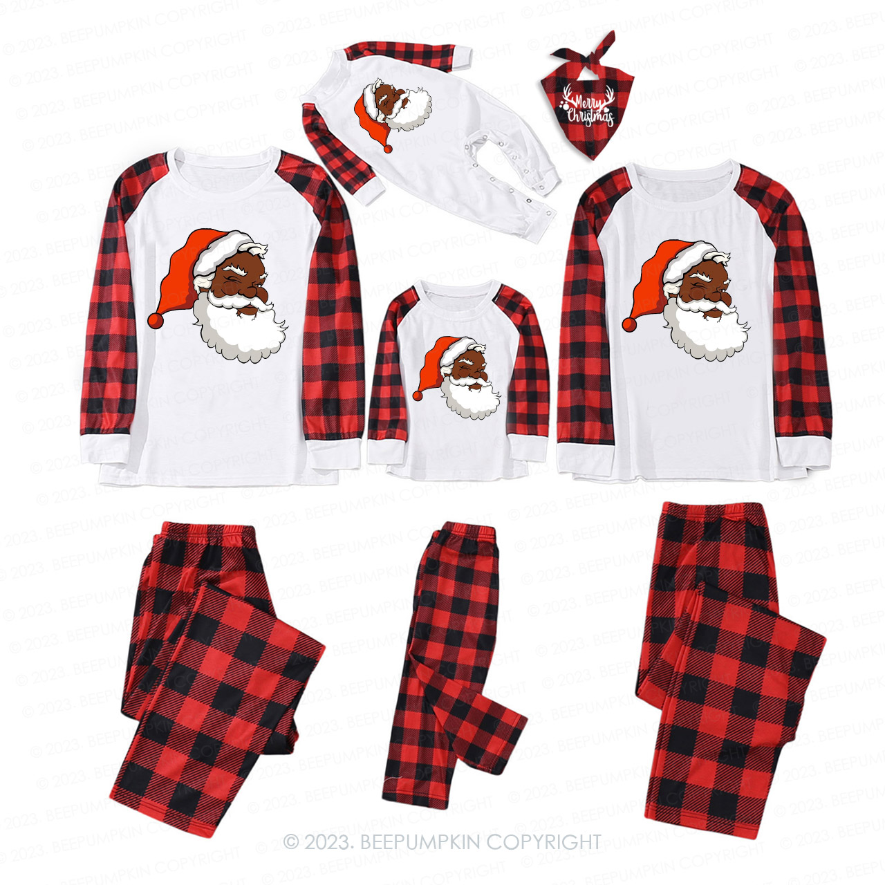 Santa African American Family Matching Christmas Pajamas Beepumpkin