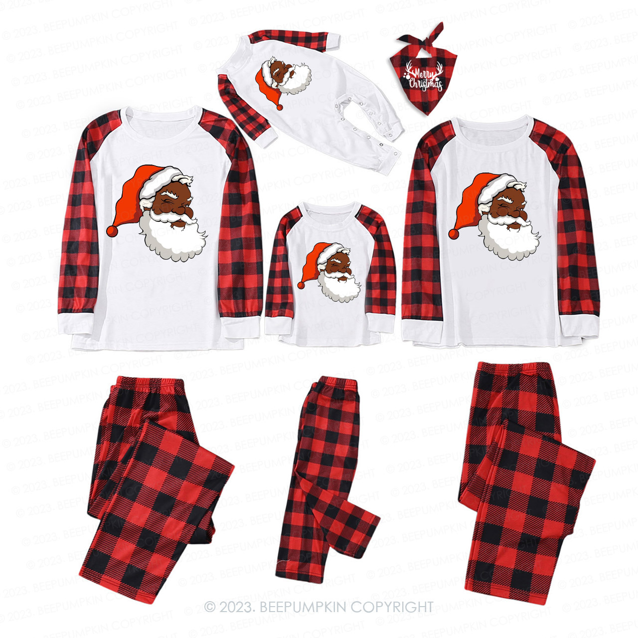 Santa African American Family Matching Christmas Pajamas Beepumpkin
