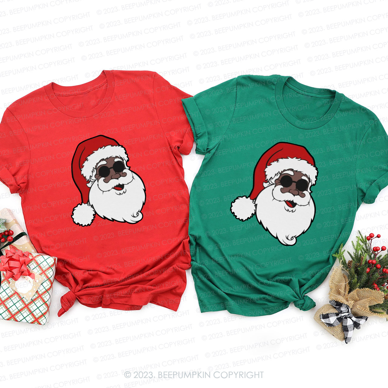 Black Santa With Black Sunglasses Family Christmas Shirts Beepumpkin