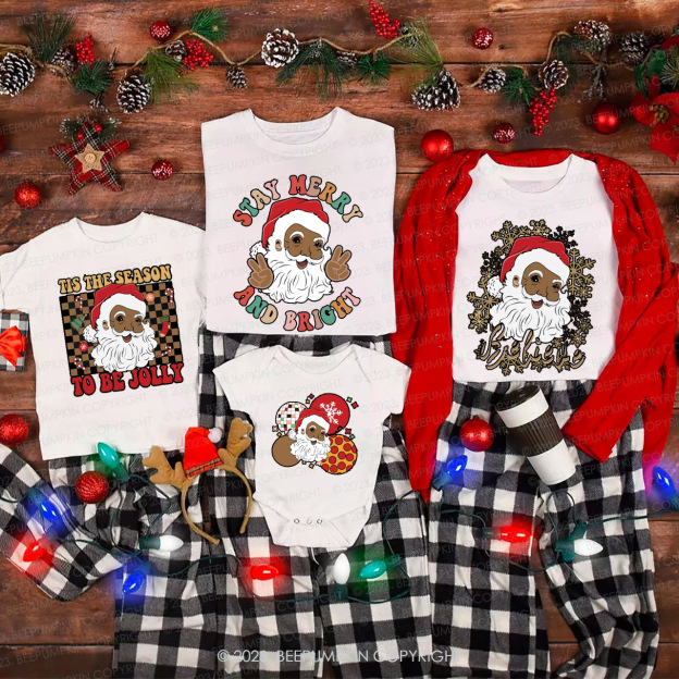 Black Santa Cute Expression Christmas Family Shirts Beepumpkin