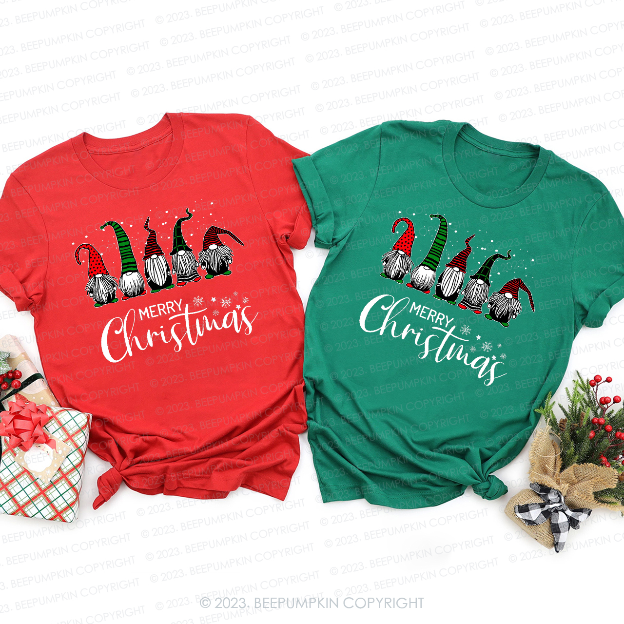 Cute Xmas Gnomes In Plaid Hats Family Shirts Beepumpkin
