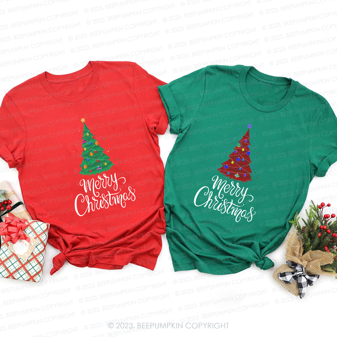 Merry Christmas Tree Christmas T-Shirt For Family Beepumpkin