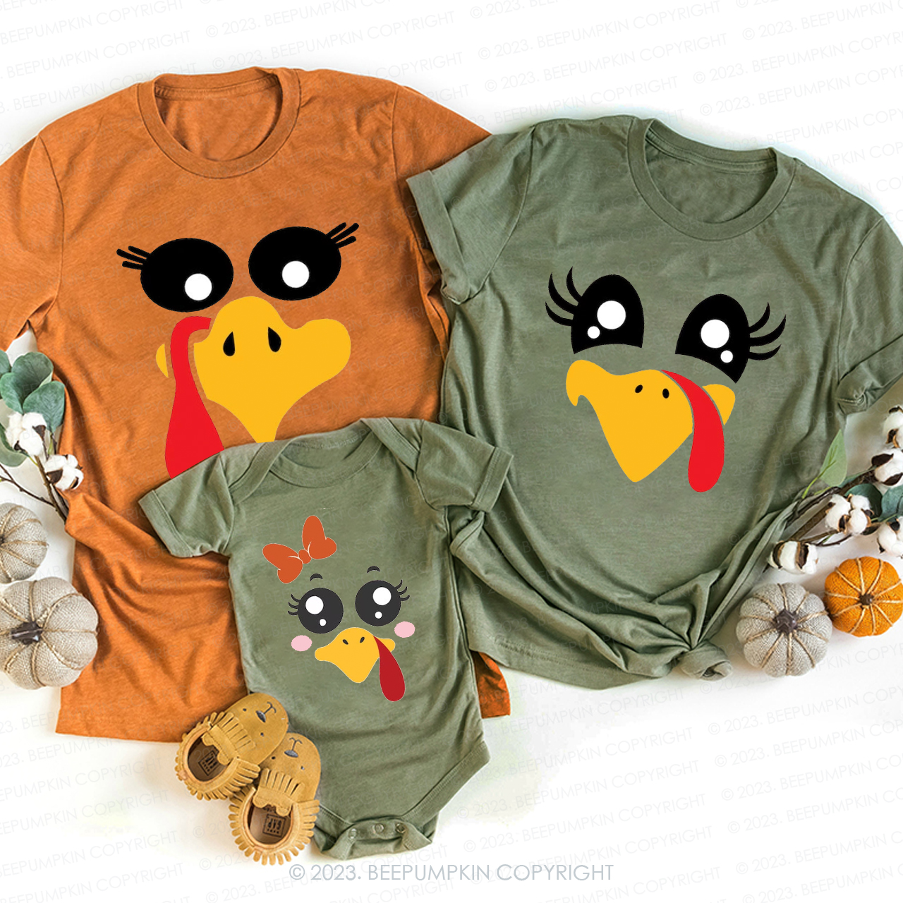 Turkey Face Fall Matching Family Shirts Beepumpkin