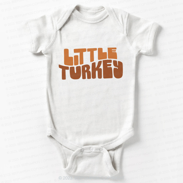 Fall Natural Little Turkey Thanksgiving Bodysuit For Baby Beepumpkin