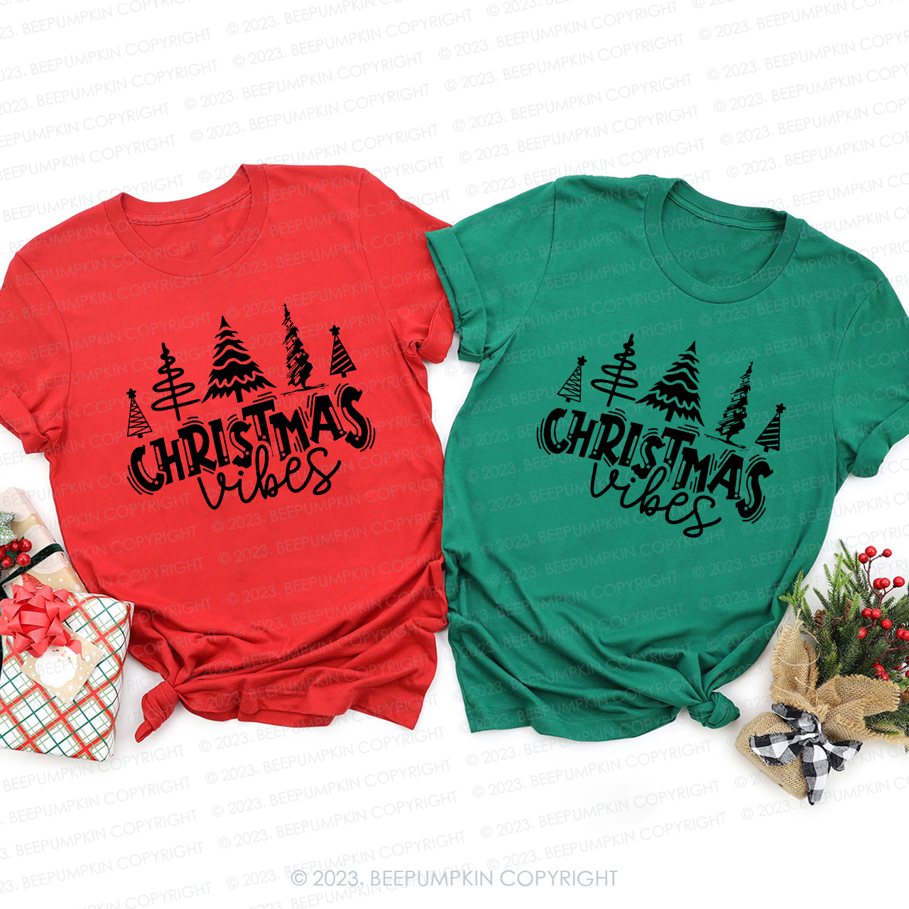 Christmas Vibes Forest Matching Tees For Family Beepumpkin