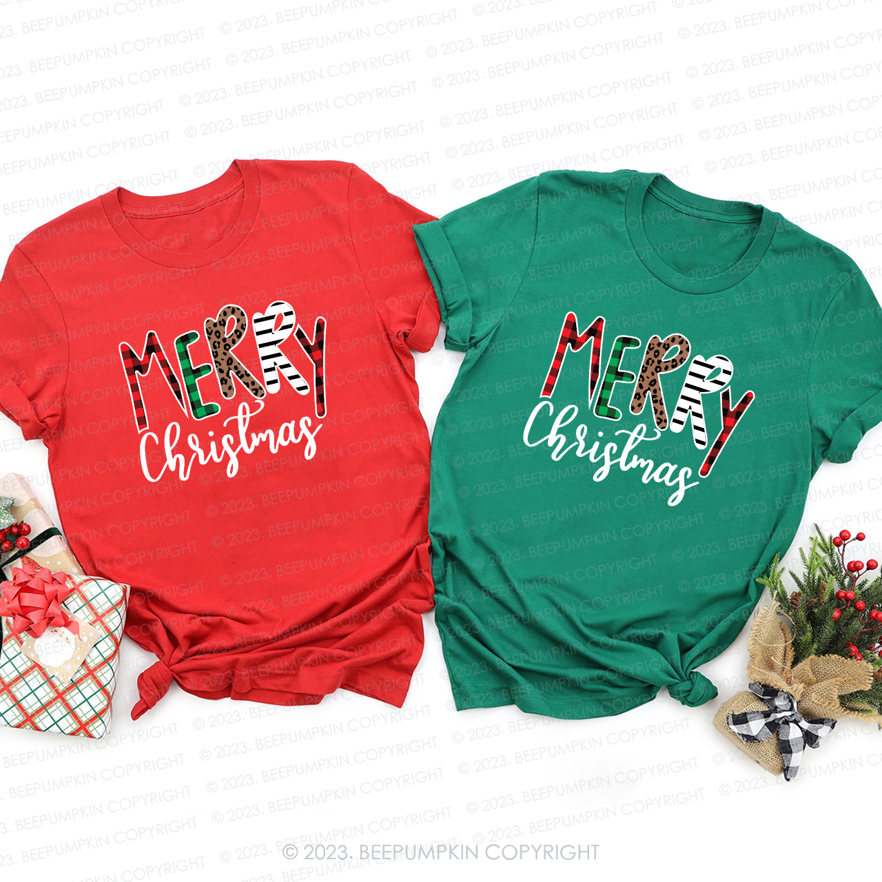 Merry Christmas Buffalo Plaid Matching Tees For Family Beepumpkin