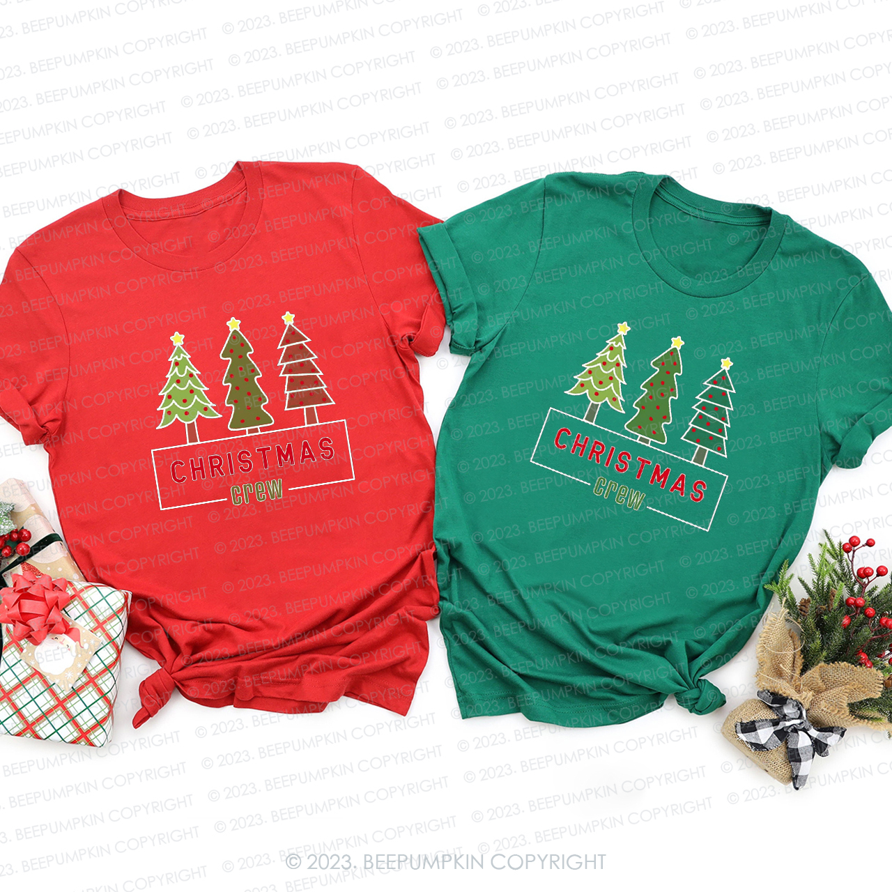 Three Christmas Trees Family HolidayMatching Tees Beepumpkin