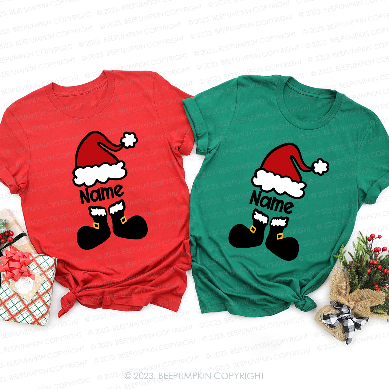 Personalized Funny Santa Hat Family Shirts Beepumpkin