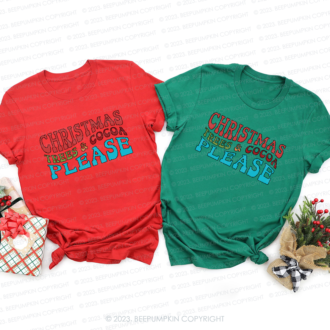 Christmas Trees & Cocoa Please Family Matching Shirts Beepumpkin