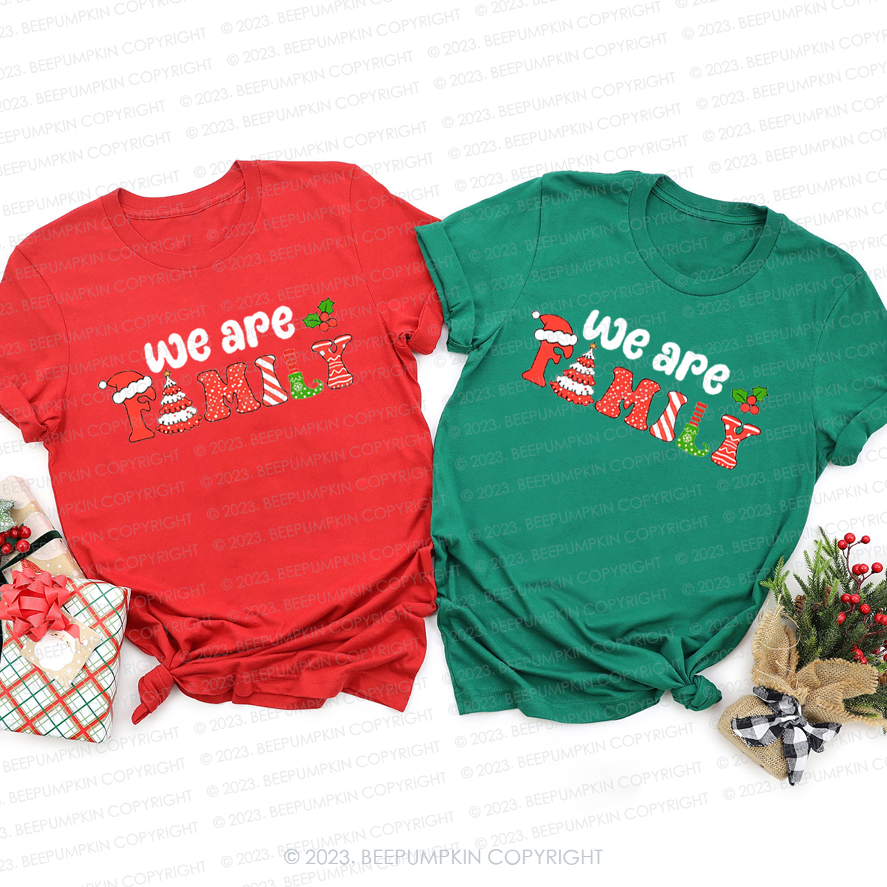 Christmas We are Family Cute Font Matching Shirts Beepumpkin