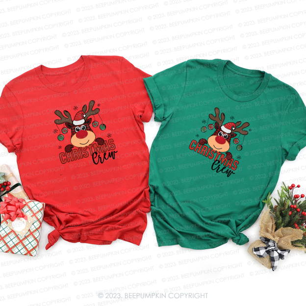 Cute Plaid Elk Christmas Crew Family Matching T-Shirts Beepumpkin