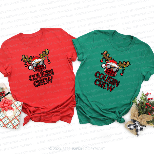 Cousin Crew Christmas Elk with Sunglasses Family Matching Tees Beepumpkin