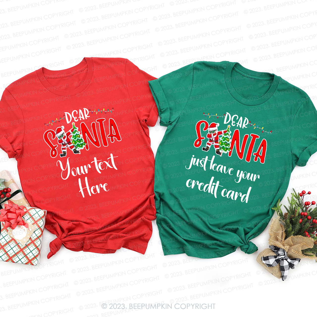 Personalized Crazy Dear Santa Christmas Family Matching Tees Beepumpkin