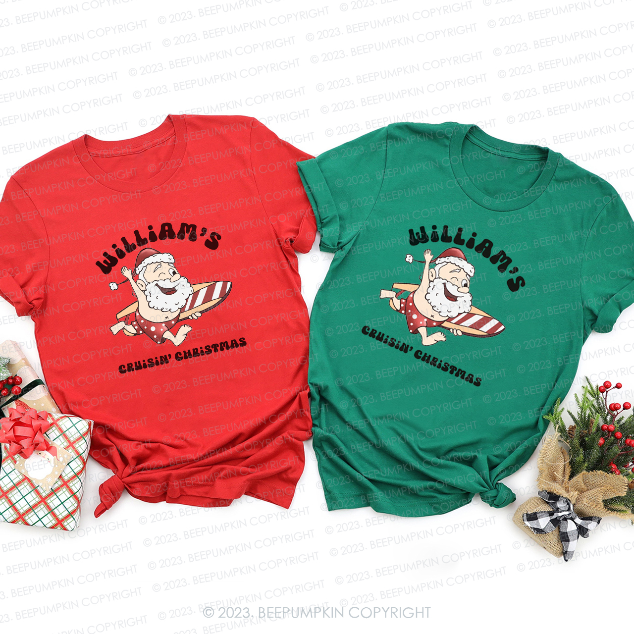 Santa Claus Surfing On the Beach Family Matching Tees Beepumpkin
