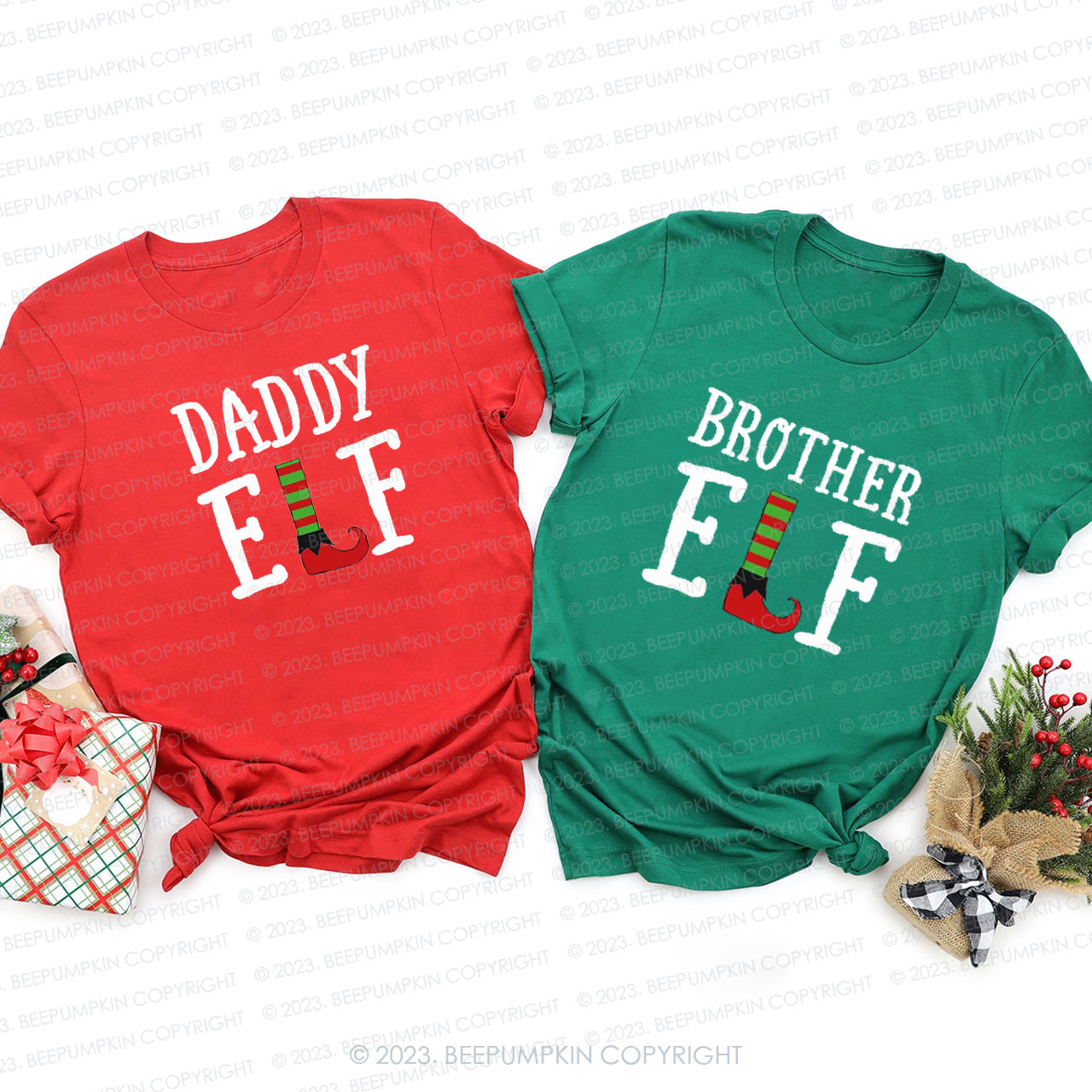 Personalised Christmas ELF Family Matching Tees Beepumpkin