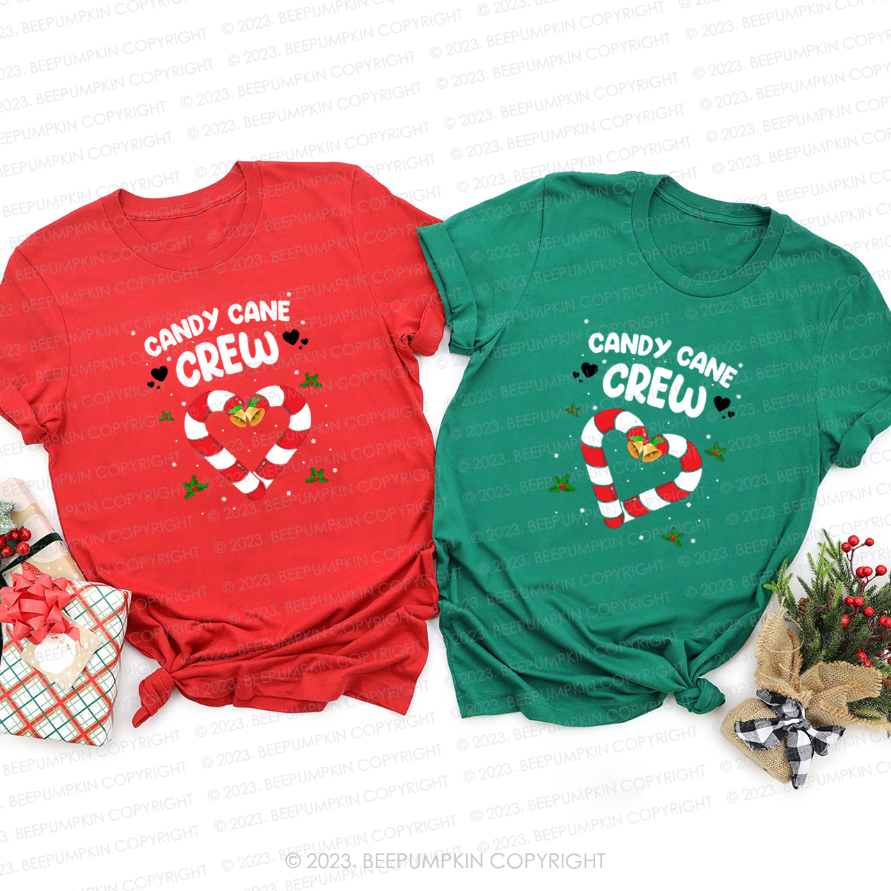 Candy Cane Crew Sweat Heart Christmas Family T-Shirt