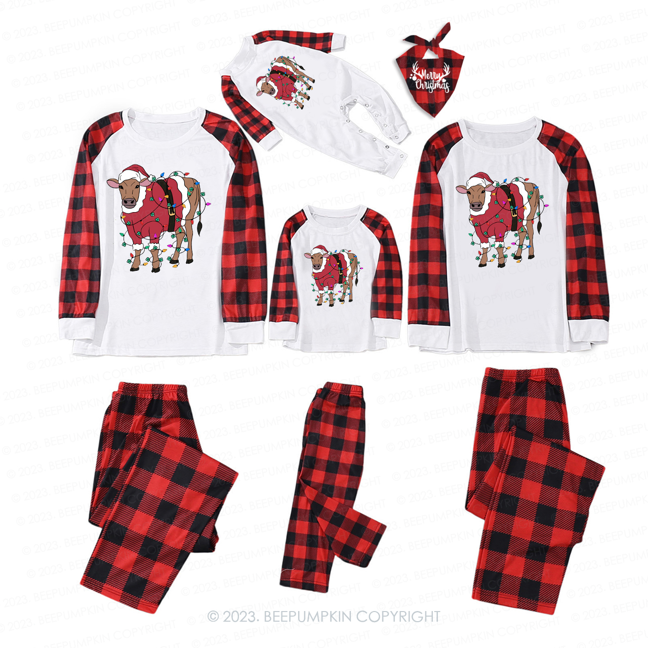 2023 Merry Christmas Lights Cows Family Matching Pajamas