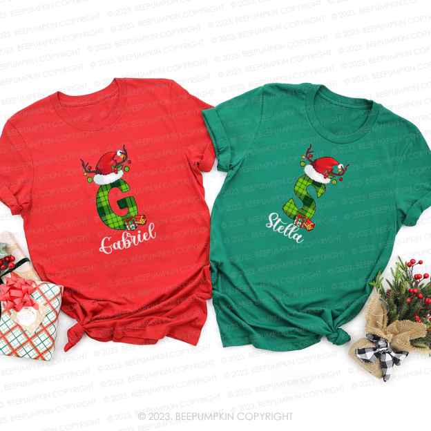 Mysterious Green Monogrammed Family Christmas Matching Shirts