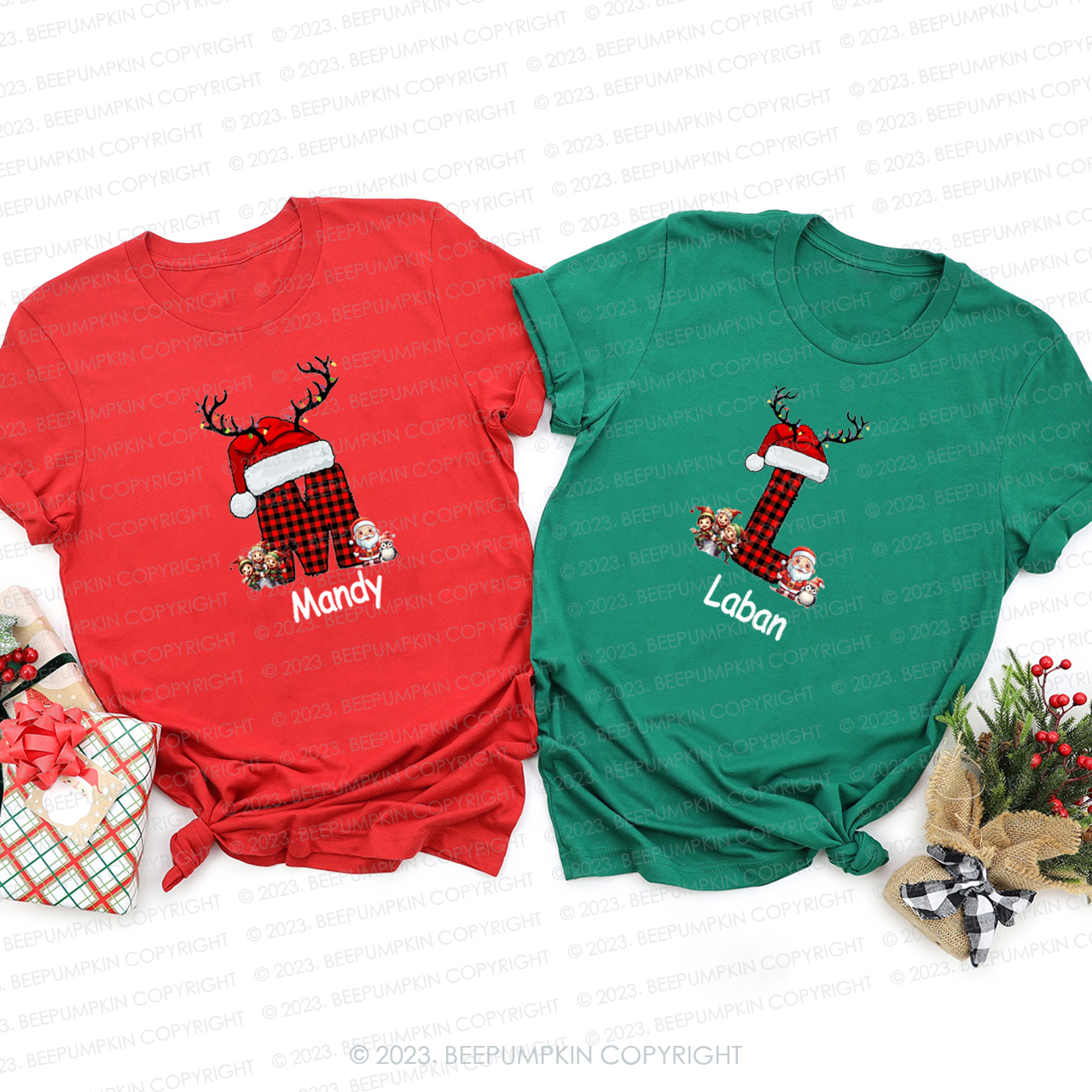 Monogrammed Family Customized Name Christmas Matching Shirts