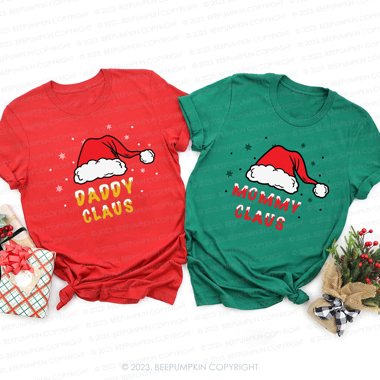 Personalized Claus Christmas Holiday Red Santa Hat Matching Shirt