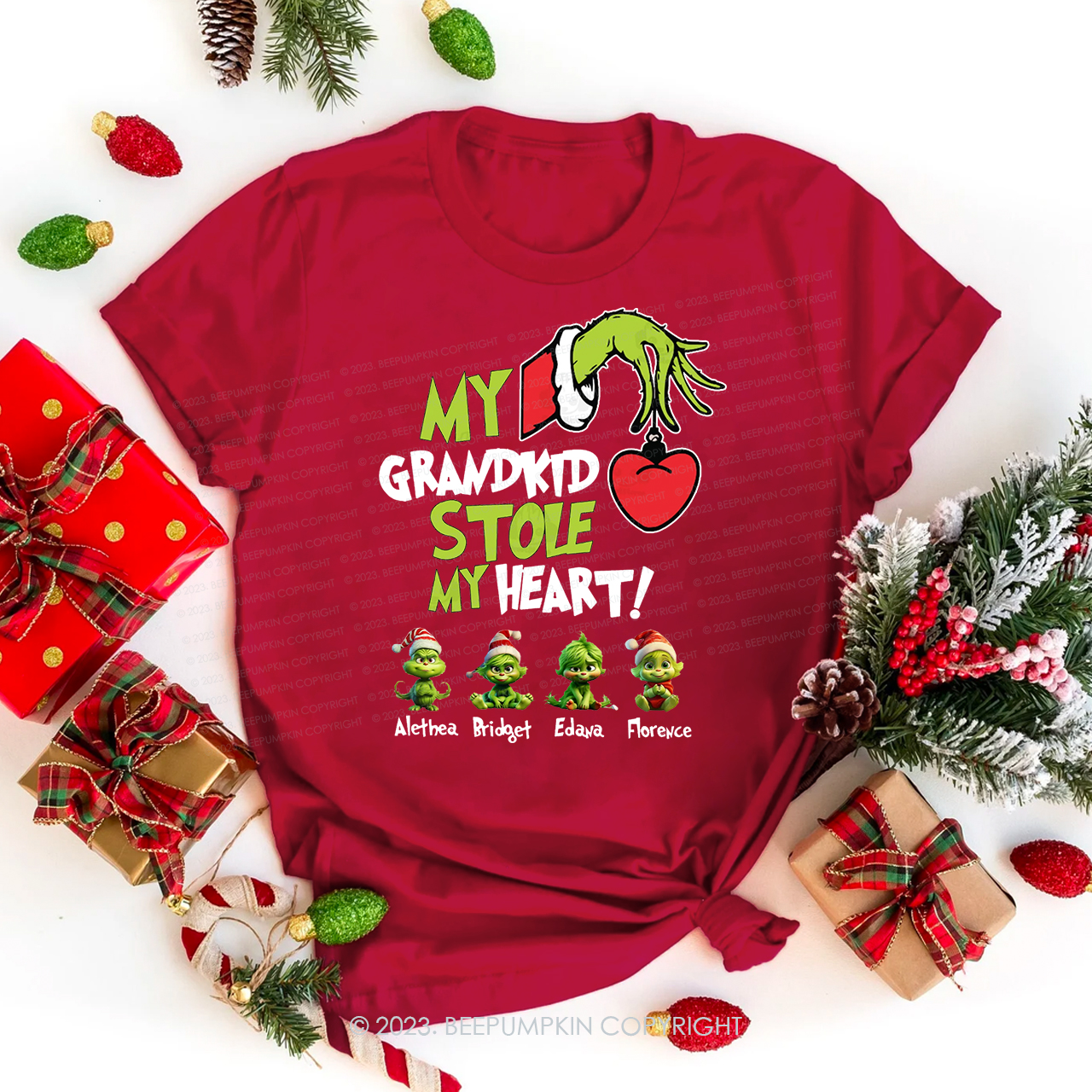 CUSTOM Christmas Mama Heart Kid Name T-Shirts