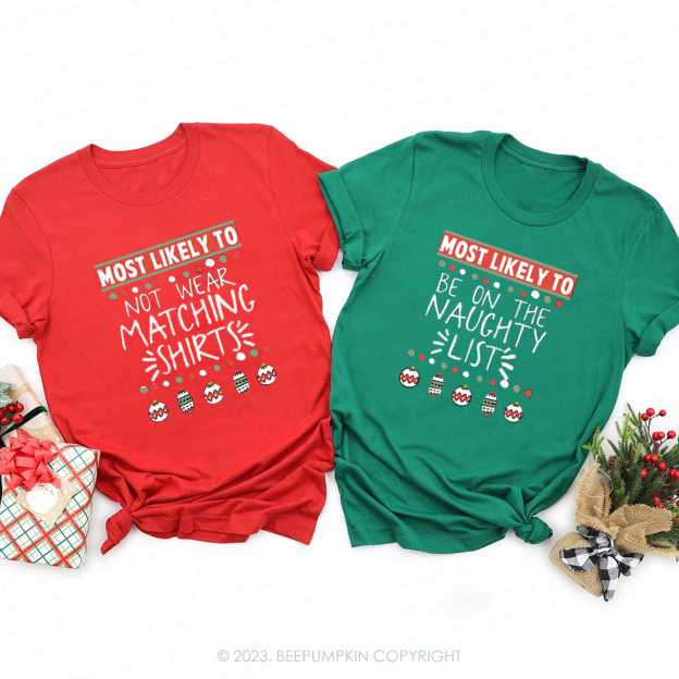 Christmas Most Likely to Under Neon Lights Matching Shirts