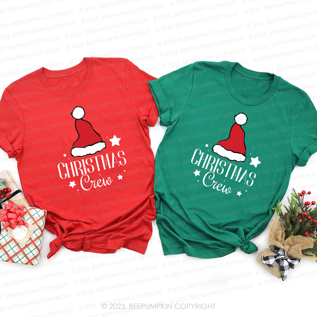 Christmas Crew Cute Santa Hat Family Matching Shirts