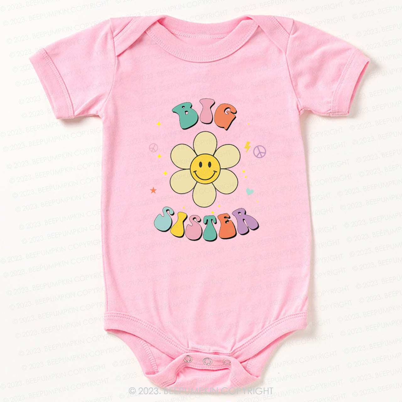 Personalized Smiley Face Flower Sibling Bodysuit For Baby