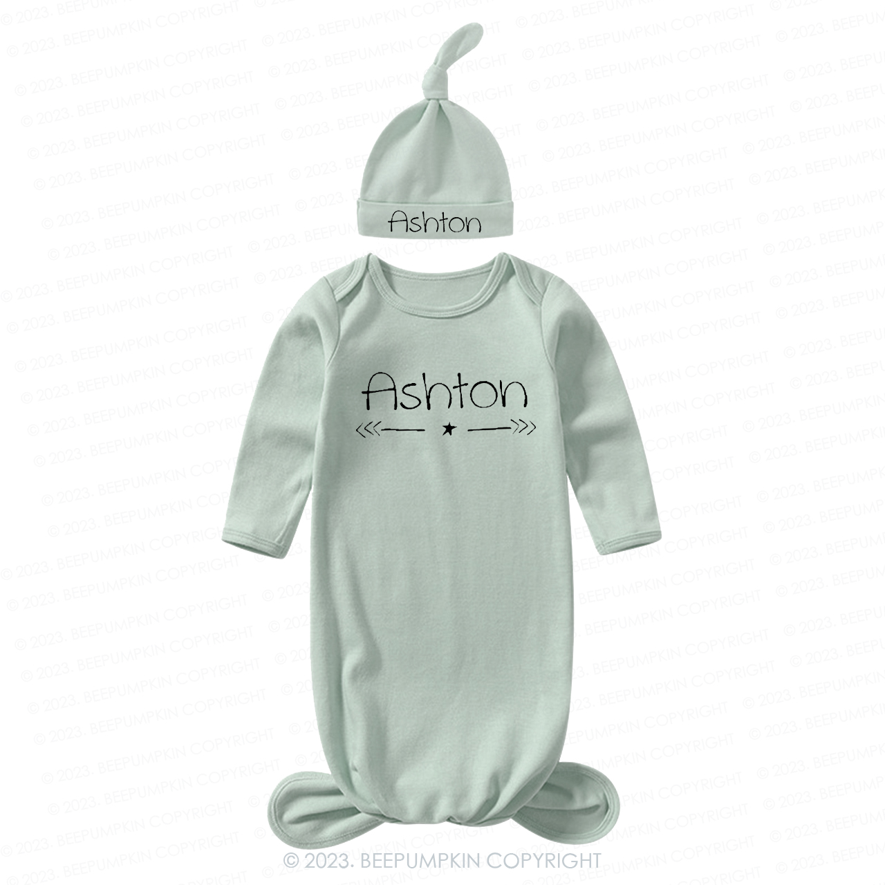 Personalized Star And Arrows Knotted Baby Gown With Hat