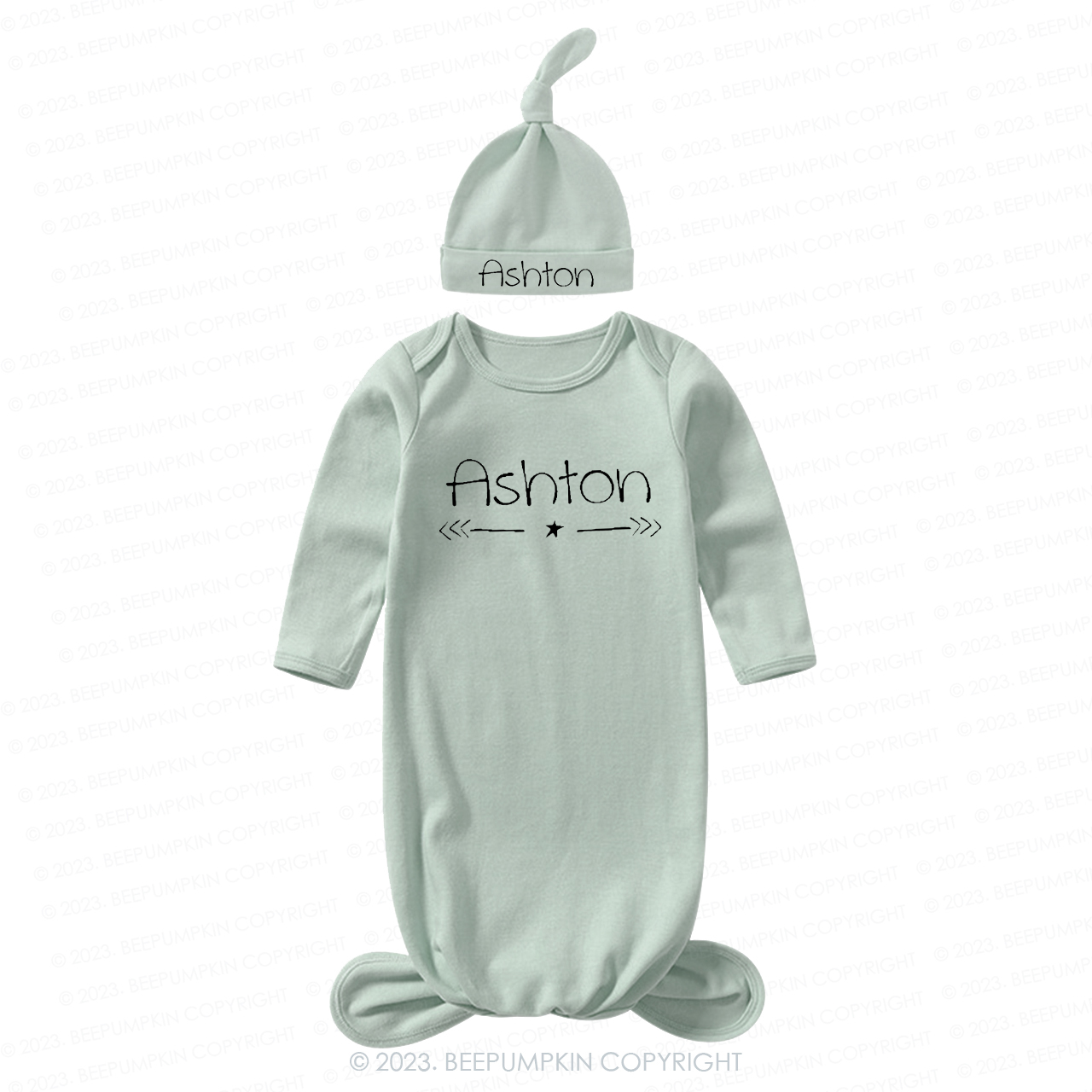 Personalized Star And Arrows Knotted Baby Gown With Hat