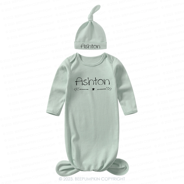 Personalized Star And Arrows Knotted Baby Gown With Hat