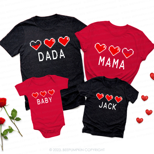 Personalized Pixel Heart Gift Valentine's Shirts For Family