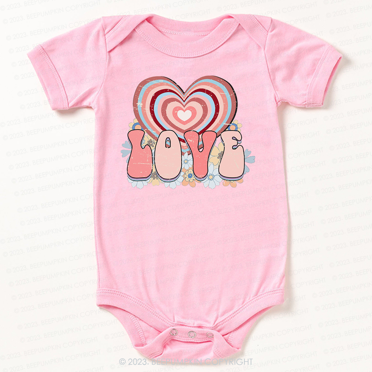 Retro Love Heart  Valentines Day  Bodysuit For Baby