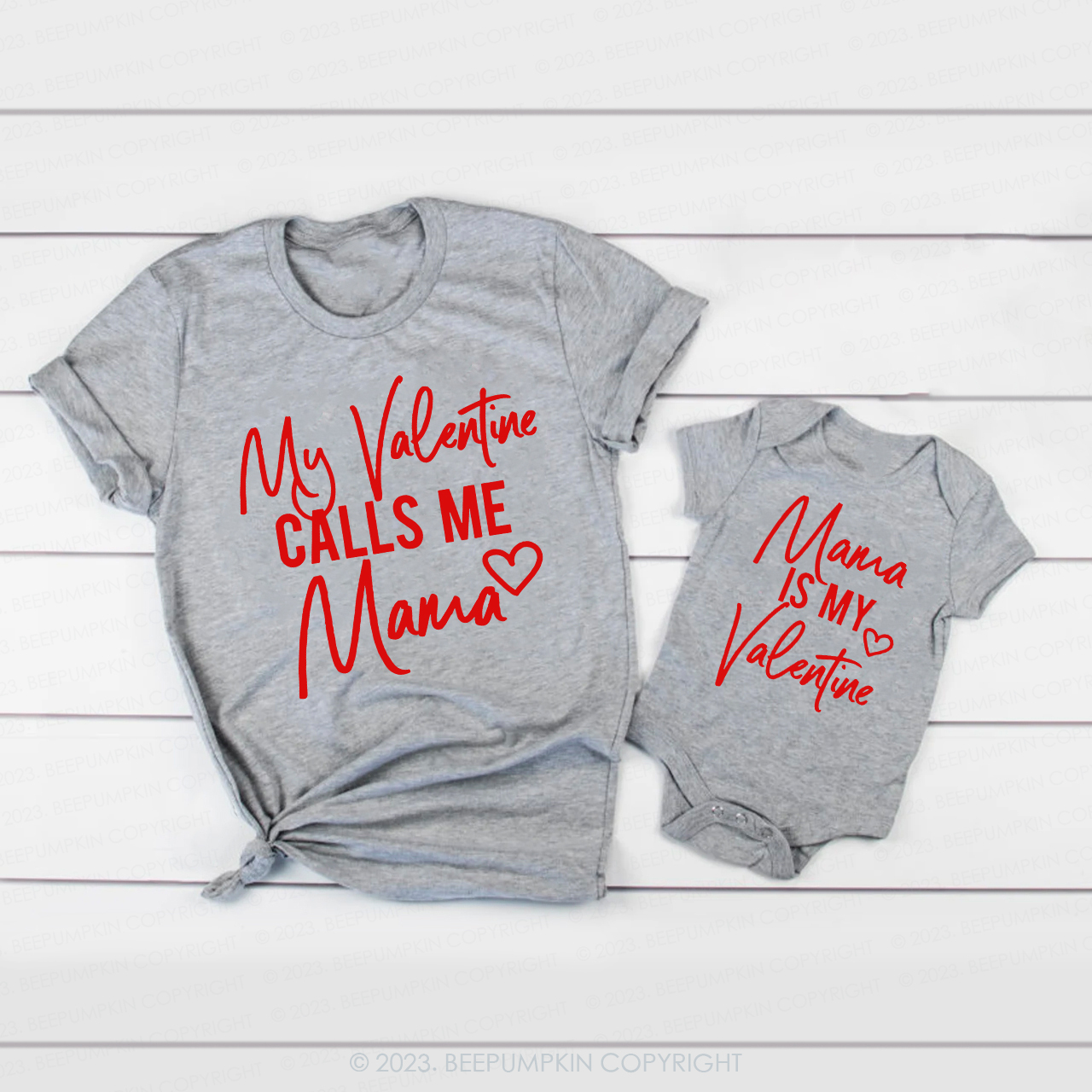 My Valentine Calls Me Mama Matching Mommy and Me Shirts
