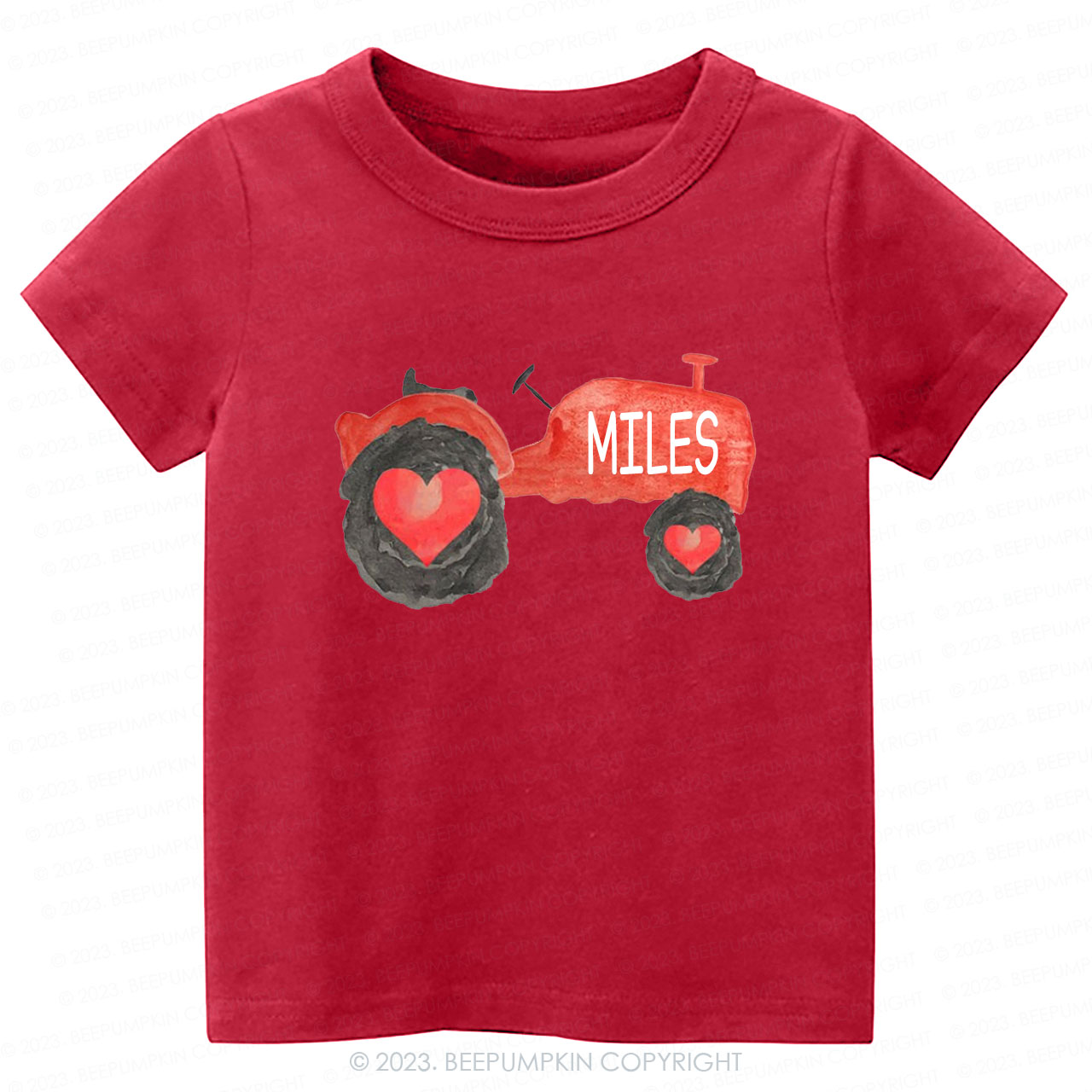 Personalized Name Tractor Valentines Day Kids Tees