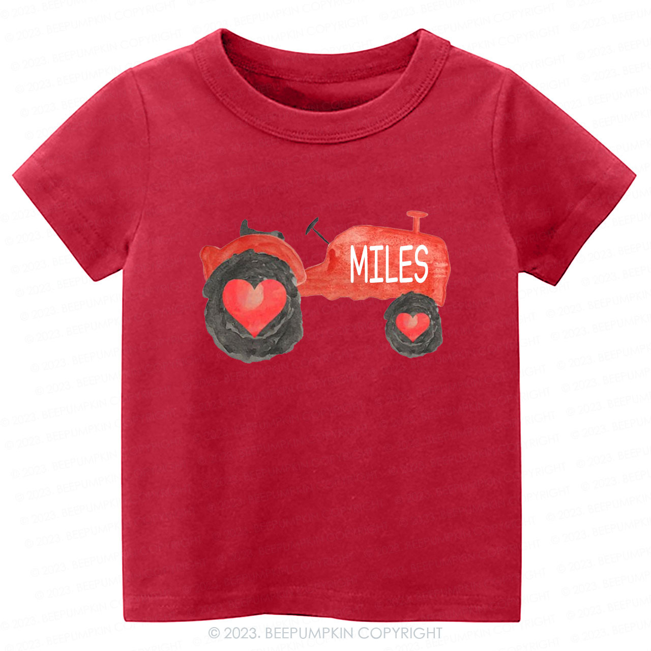 Personalized Name Tractor Valentines Day Kids Tees