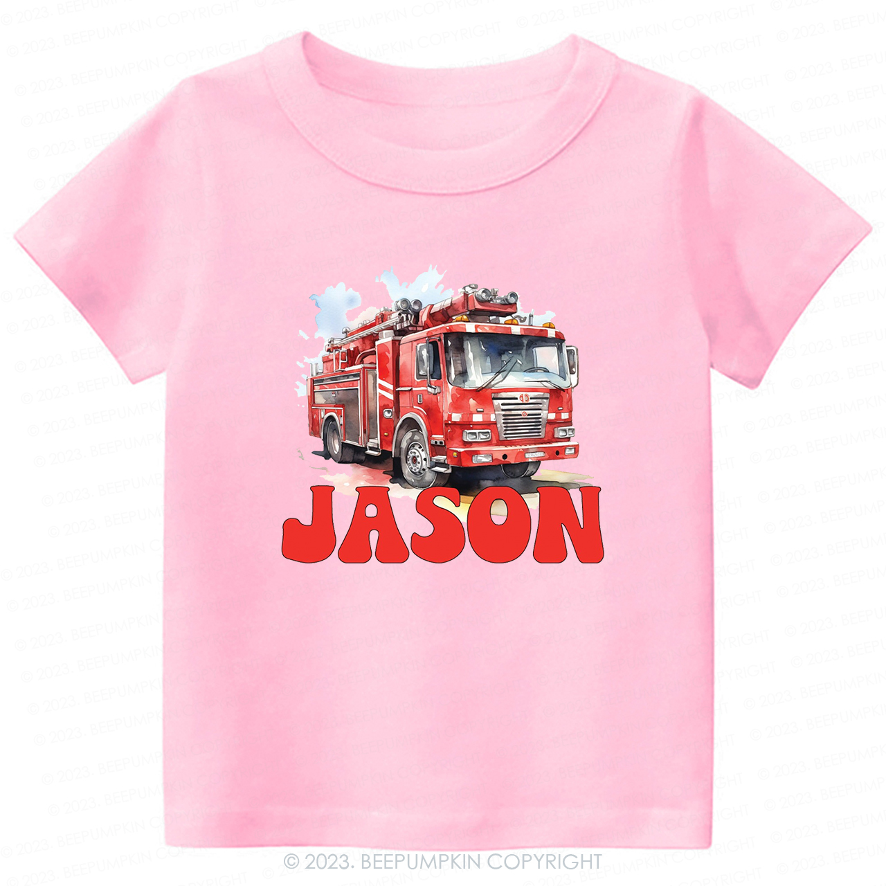Personalized Name Firetruck-Toddler Tees