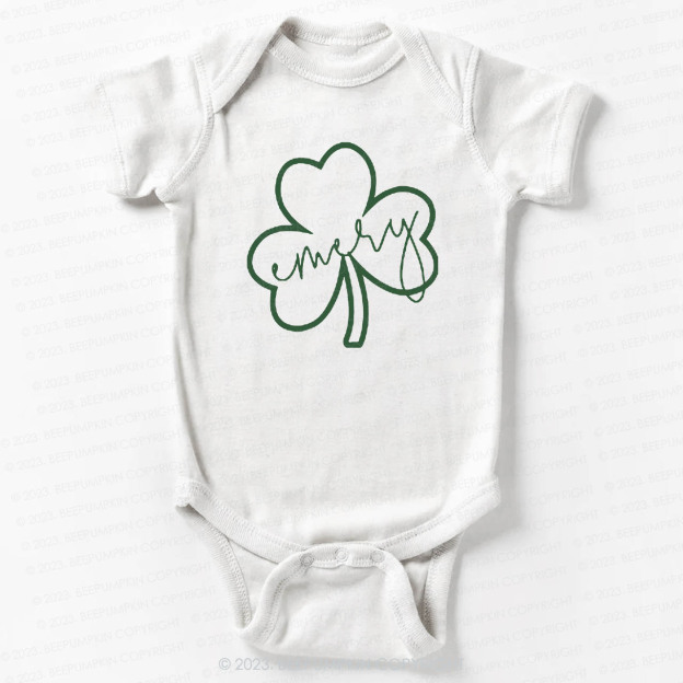 Shamrock Glitter Name St.Patricks Day Bodysuit For Baby